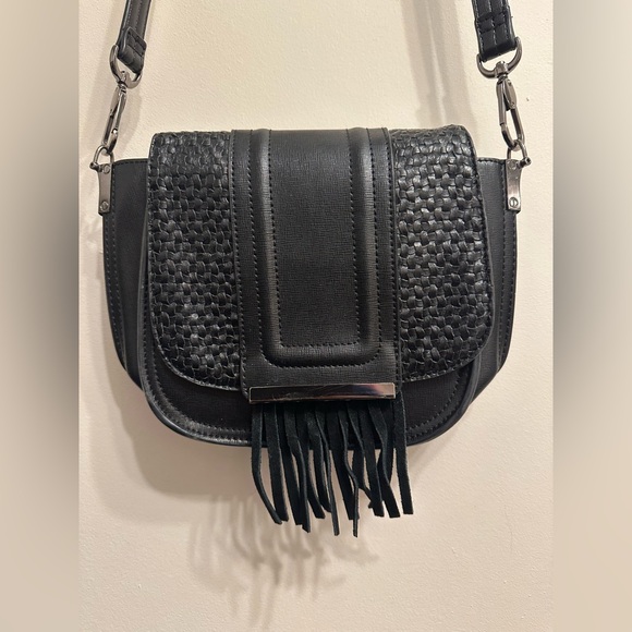 Dirty Ballerina Handbags - Dirty Ballerina Black Woven Crossbody Bag with Fringe